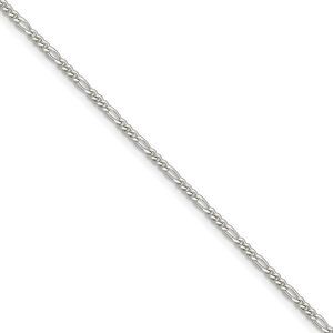 Sterling Silver 2mm Diamond Cut and Polished Figaro Anklet, 9 Inch